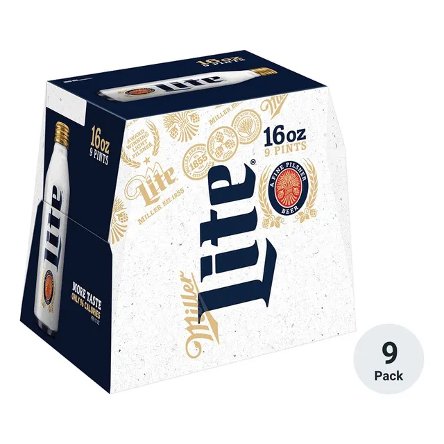 Cerveza Miller Lite 9 Botellas De Aluminio 473 Ml