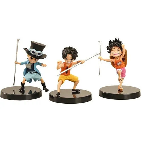 Kit 3 Action Figure One Piece Luffy Sabo Ace Promise Brother