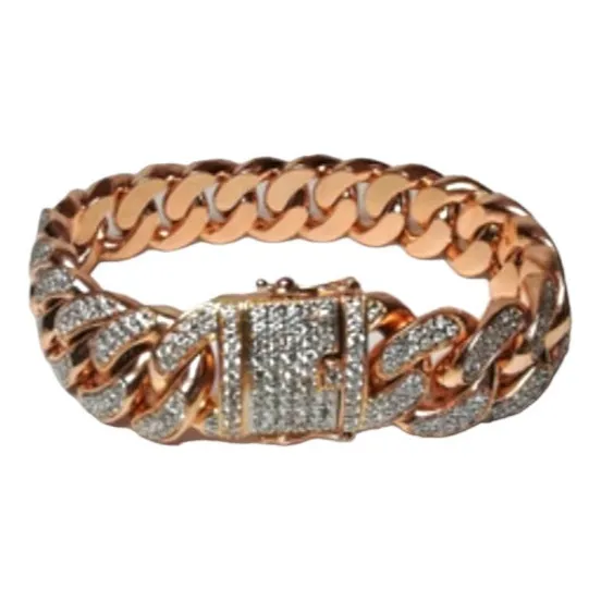 Pulsera O Brazalete Link Cubano En Oro De 14k Con Diamantes