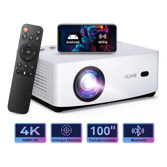 Proyector 4k 15000lm Portátil Mini Profesional Android 9.0 Con Pantalla de 100 Wifi 6 Para Películas al Aire Libre Enfoque Y Corrección Trapezoidal Eléctrica Bluetooth 5.2 Bidireccional Sonido HiFi