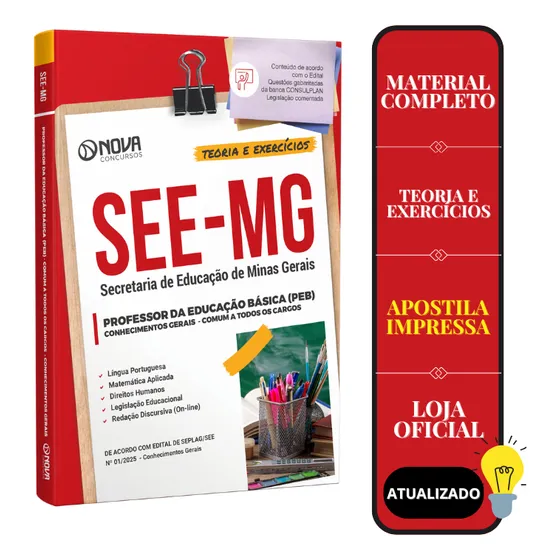 Apostila See-mg - Professor De Educação Básica - Peb - Comum A Todos Os Cargos (conhecimentos Gerais) 2025 Atualizada Pós Edital