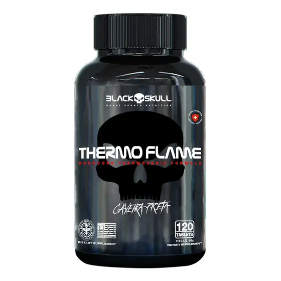 Cafeína Black Skull Caveira Preta Thermoflame em tabletes Sem sabor de 120 un