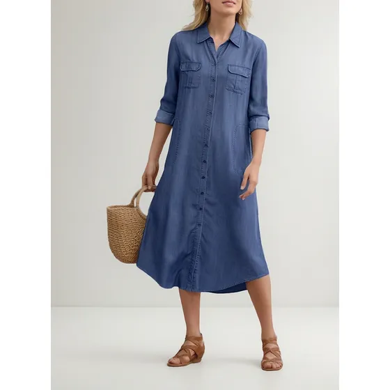 Vestido Jeans De 2023 Com Vários Bolsos Casual Plus Size