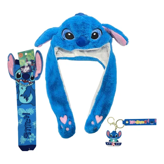 Conjunto Stitch Touca Mexe Orelha E Pisca Led, Meias +brinde