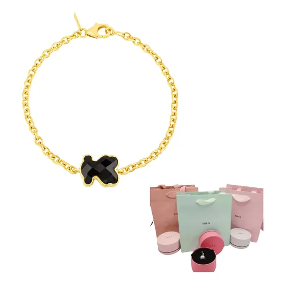 Pulsera Tous, Plata Vermeil, Onix+ Kit De Regalo