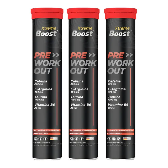 Pack 3 Pre Entreno Xtreme Boost Cafeína Arginina Taurina 