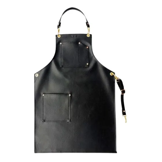 Delantal De Cuero Legítimo En Negro Unisex Chef Asador Cocin
