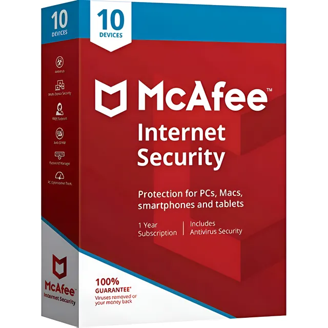 Antivirus Mcafee Internet Security 10 Dispositivos 1 Año