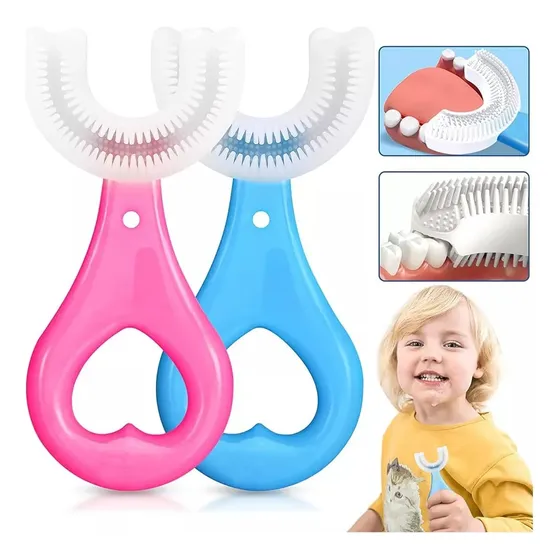 Cepillo De Diente Forma U Niños Bebes Cuidado Dental 360° Color Rosa