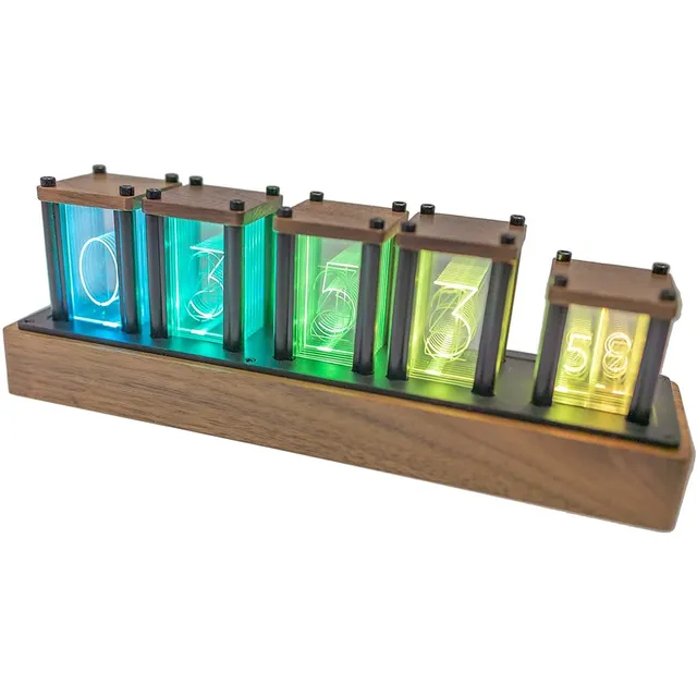 Reloj Escritorio Tubo Digital Madera Retro Moderno 1600 Rgb