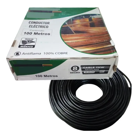 Cable Eléctrico Calibre 8 Cobre 100% Thw 100mts Color Negro