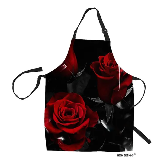 Hgod Designs Delantal Cocina Rosa Roja Hoja Negra Para Mujer