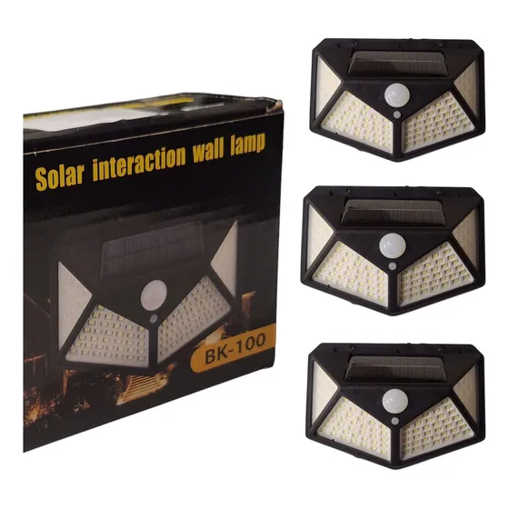Aplique Reflector Solar 100 Led Recargable Luz Exterior  X 3