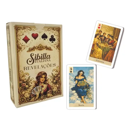 Sibilla Italiana Revelações 52 Cartas Plastificas Laminadas 10x6,5 Cm E Livreto Em Português