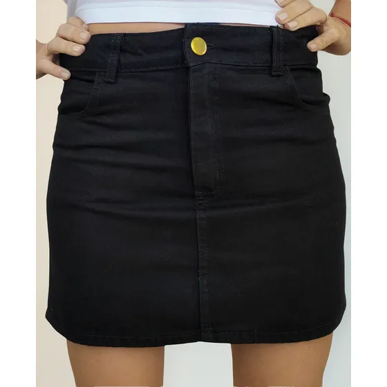 Pollera Mini Mujer Jean Rigida Color Negra Exotikeo