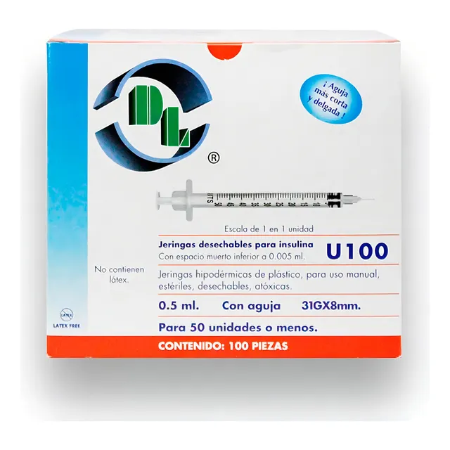 Jeringa De Insulina Dentilab 0.5 Ml C/ Aguja 31gx8 Caja 100u Capacidad en volumen 0 mL