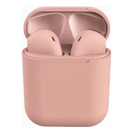 Auriculares Bluetooth i12 TWS Wireless Touch recargables de color rosa