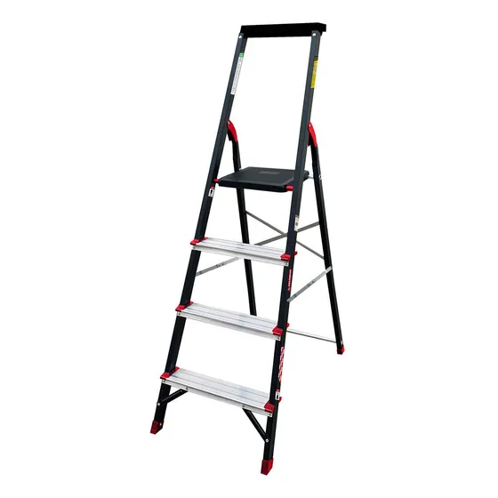 Escalera Tijera Aluminio 4 Escalones Cuerpo Acero Peldaños Color Negro