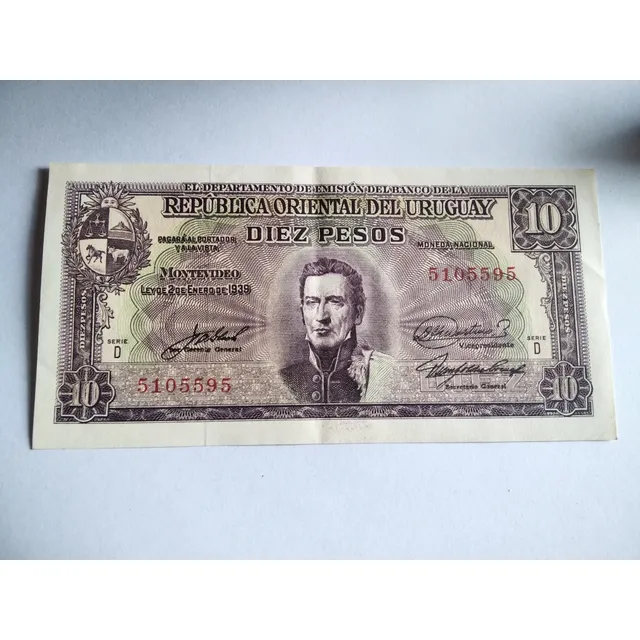 Coleccionable Billete Uruguay 10 Pesos Del 1939
