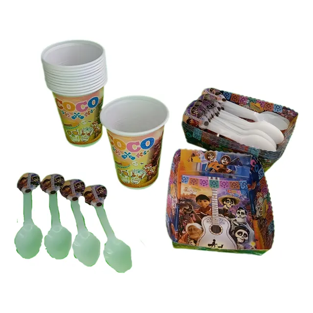 Kit 24invitados Vasos+platos+bandejas Coco Fiesta