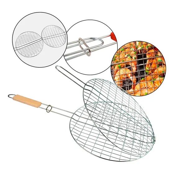 Grelha Dupla Para Churrasco Inox Com Cabo Isolante