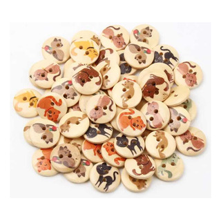 Botones De Madera Con Gatos, Botones Gatitos, Costura 50 Pz Botones De Madera Con Gatos, Botones Gatitos, Costura 50 Pz