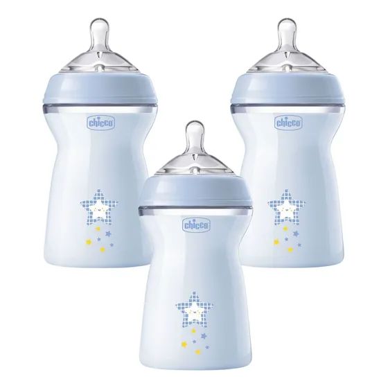 Pack 3 Biberones Naturalfeeling 6m+ 330ml Azul Chicco