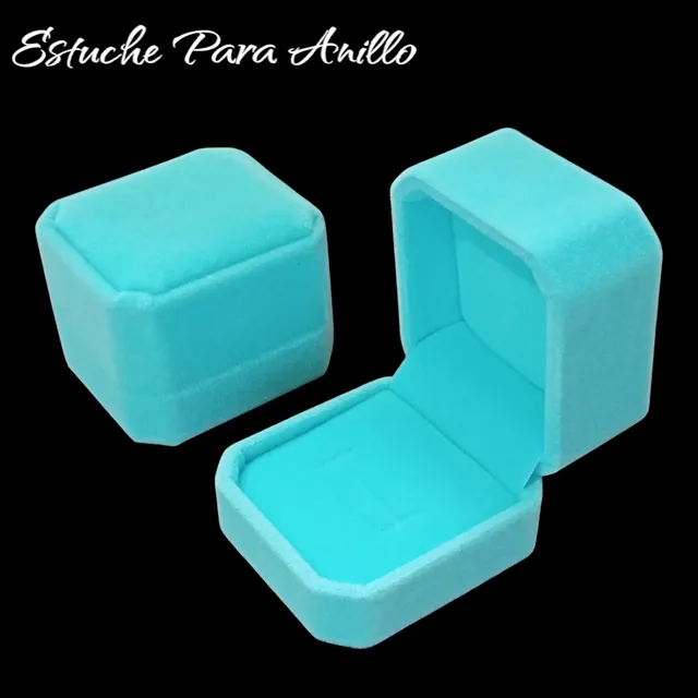 Estuche Caja De Gamuza Color Azul Cielo Para Anillo, Joyeria