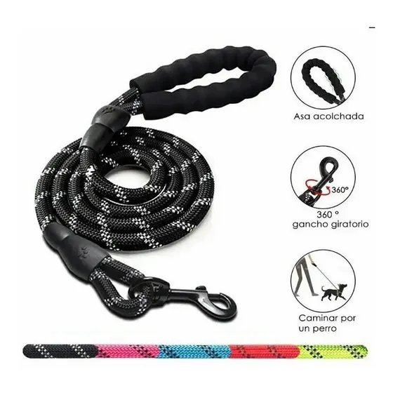 Correa Para Perro Grande Resistente Fuerte Reflejante Color Negro