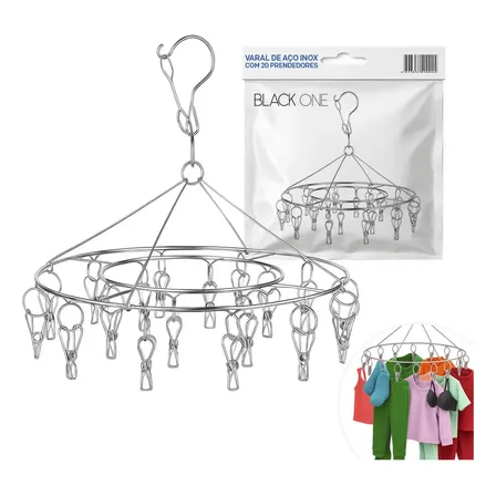 Mini Varal Teto Blackone Inox Quadrado 20 Prendedores Compacto Cinza