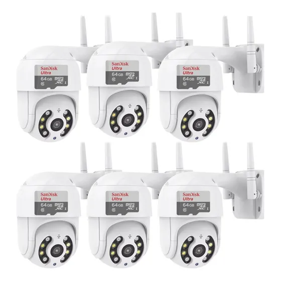 Kit 6 Camera Ip Rotativa Wifi Prova De Água + 6 Cartão 64gb