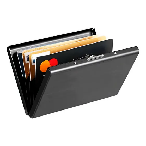 Billetero Tarjetero Rígido Anti-robo Gadnic Acero Inoxidabl Color Negro