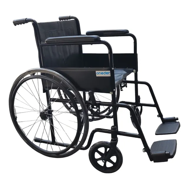 Silla De Ruedas Estándar Liviana Negra Plegable Freno Manual