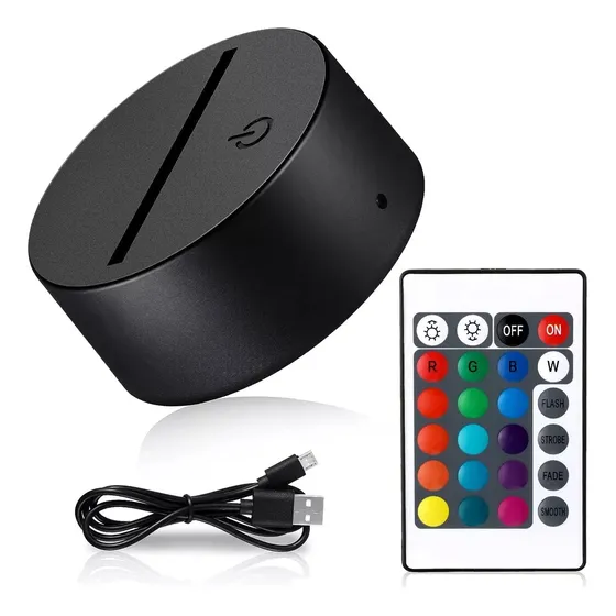 Base Lampara 3d 16 Colores Con Cable Usb + Control Remoto