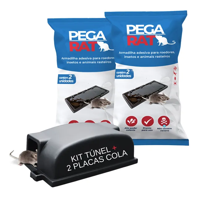 Kit Túnel Porta Placa De Cola + 2 Placas Pega Rato Forte Nf