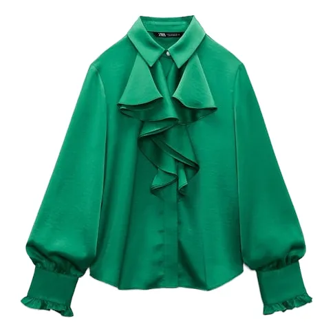 Camisa Zara Para Dama Verde Satinado
