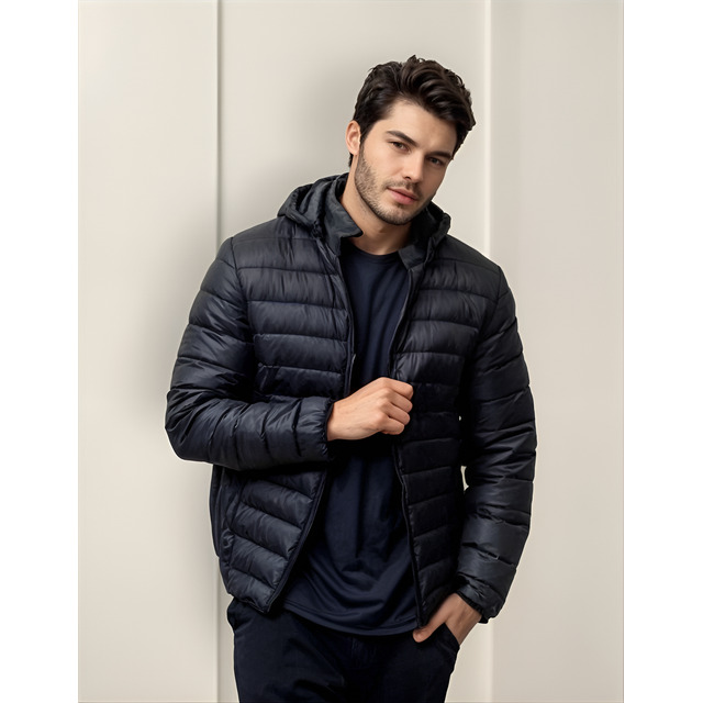 Jaqueta Puffer Masculina Blusa De Frio Corta Vento Capuz Jaqueta Puffer Masculina Blusa De Frio Corta Vento Capuz