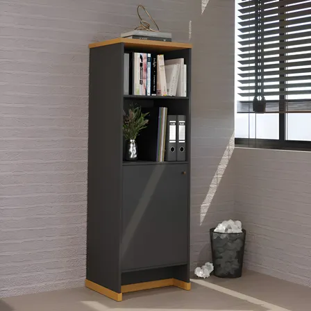 Armário Escritório Com Prateleira E Porta Verbena Preto E Naturale