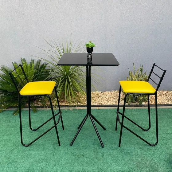 Mesa Bistrô Gourmet 2 Banquetas Quadradas Bar Área Externa