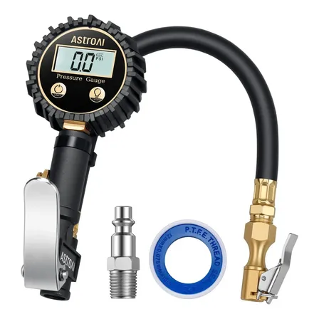 Manômetros analógicos Digital de Pressão de Pneu com Inflador AstroAI (3-250 PSI,Resolução de Display 0.1),Mangueira de Ar de Alta Resistência e Acessórios para Compressor