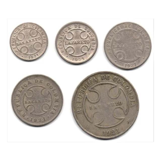 Set Monedas De Lazareto De 1921 - 1, 2, 5, 10 Y 50 Centavos
