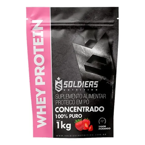 Whey Protein Concentrado 1Kg Sabor Morango Soldiers Nutrition
