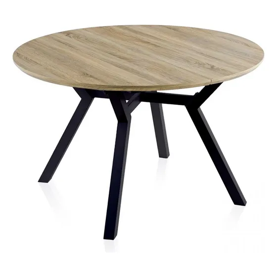 Mesa De Comedor Extensible Taormina 120 A 160 Cm Por 75 Cm De Alto Estructura Y Patas De Hierro Pintadas Al Horno Con Pintura Epoxi. Tapa De Mdf De Alta Densidad En Melamina Simil Madera De Roble.