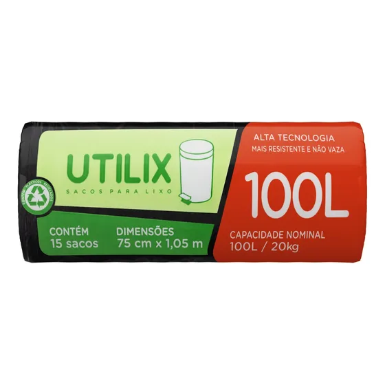 Saco Para Lixo Em Rolo Com 15 Unidades de 100 Litros Preto Utilix