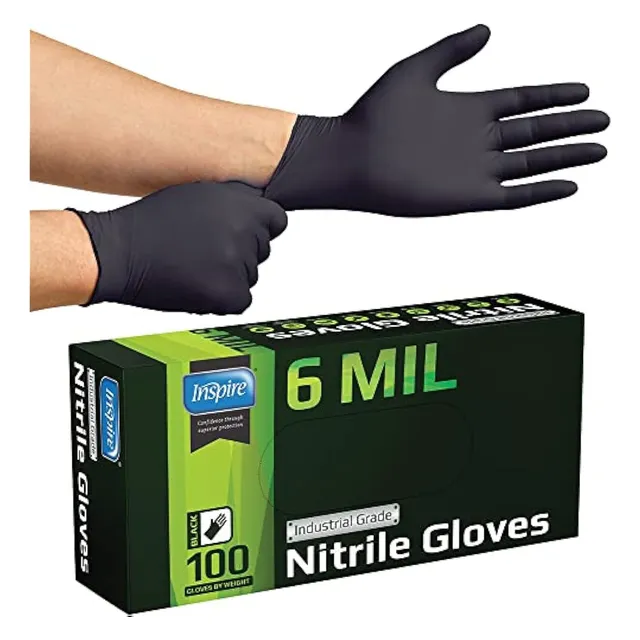 Guantes De Nitrilo Negros Inspire, Resistentes, 6 Mil