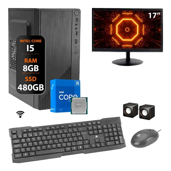 Computador Completo Core I5 8gb Ssd M.2 480gb Monitor 17
