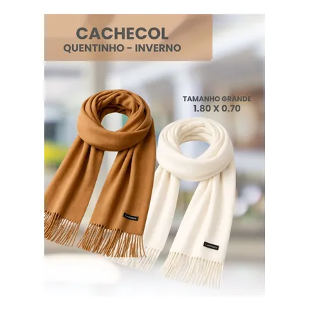 Kit 2 Cachecol Lenço Echarpe Pashmina Elegante Macio Inverno Bege / Caramelo Único