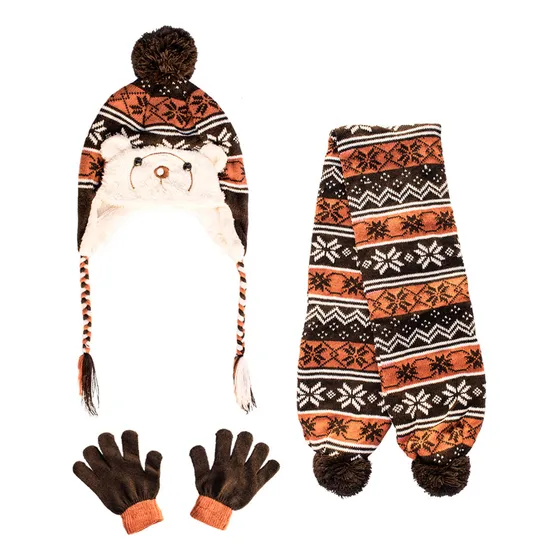 Conjunto Set De Invierno Bufanda Gorro Guantes Bebes Y Niños Color Marrón/ladrillo/crudo Talle Único (2 A 8 Años)