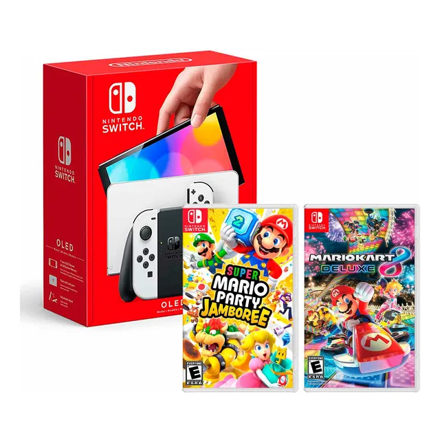 Consola Switch Oled Blanco+ Mario Party Jamboree+ Mario Kart