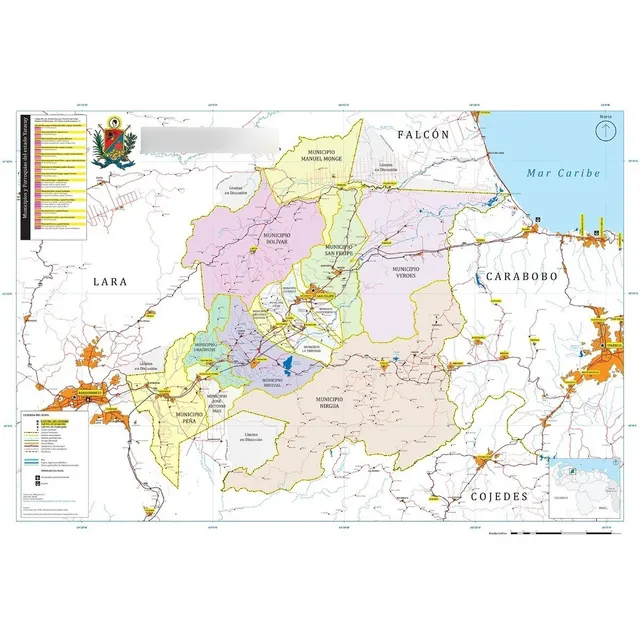 Mapa Político Del Estado Yaracuy Mapa De Pared Tamaño Grande